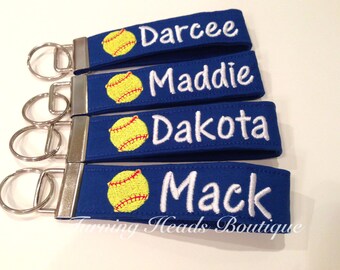 Softball Keychain / Sports key fob /  Bag tag / Coach Appreciation Gift/ party favor/ Team gift/ softball wristlet keychain/ gifts under 20