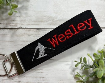 Skier Personalized wristlet Keychain / Winter keychain/ gifts under 15/ Gift for her/ new driver keychain/ Ski team gift