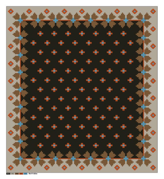 Handmade Wool Flatweave Rug, Swedish Flora Design, Black Rug Shyam  8x10 ft by Gulabrugs