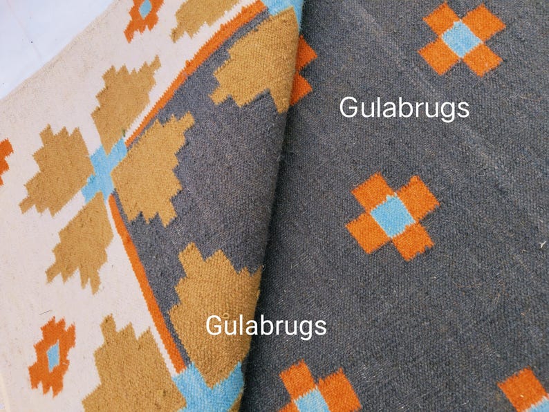 Handmade Wool Flatweave Rug, Swedish Flora Design, Black Rug Shyam 8x10 ft by Gulabrugs image 7