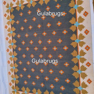 Handmade Wool Flatweave Rug, Swedish Flora Design, Black Rug Shyam 8x10 ft by Gulabrugs image 2