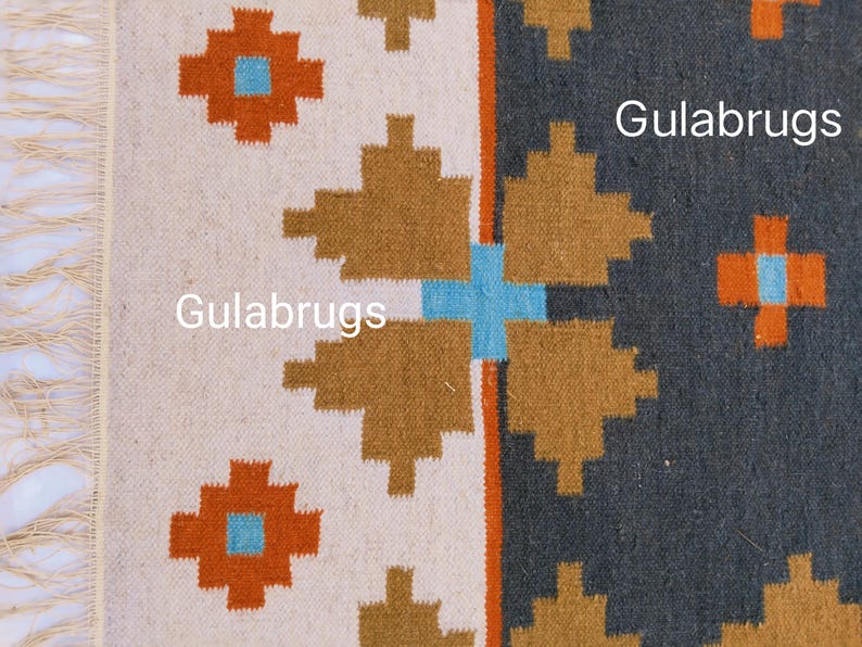 Handmade Wool Flatweave Rug, Swedish Flora Design, Black Rug Shyam 8x10 ft by Gulabrugs image 9