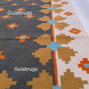 Handmade Wool Flatweave Rug, Swedish Flora Design, Black Rug Shyam 8x10 ft by Gulabrugs image 3