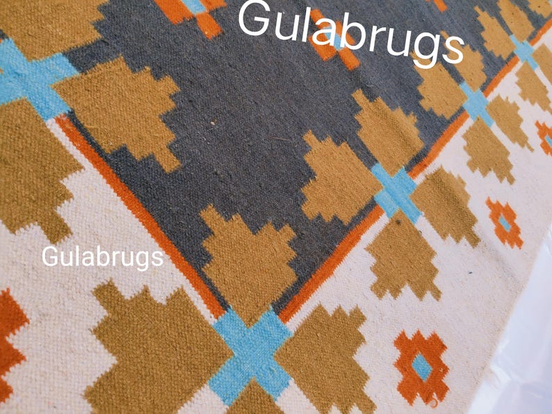Handmade Wool Flatweave Rug, Swedish Flora Design, Black Rug Shyam 8x10 ft by Gulabrugs image 4