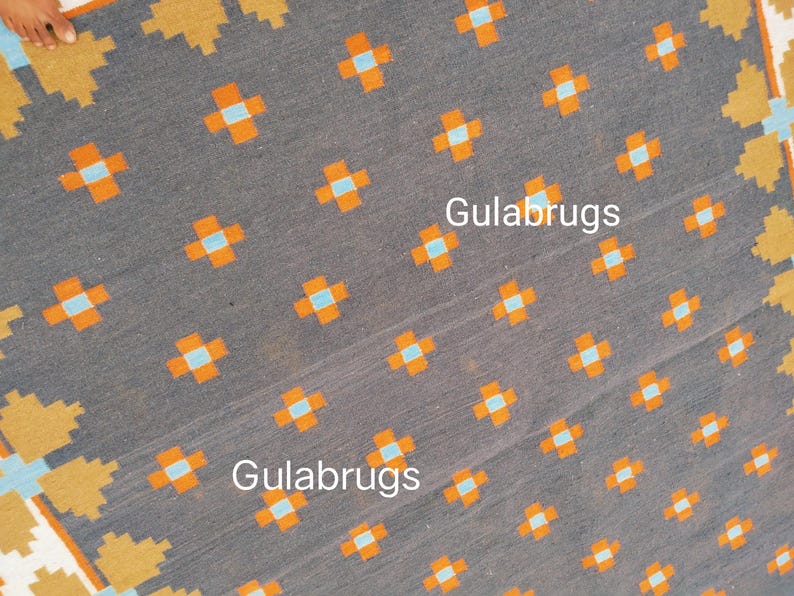 Handmade Wool Flatweave Rug, Swedish Flora Design, Black Rug Shyam 8x10 ft by Gulabrugs image 10