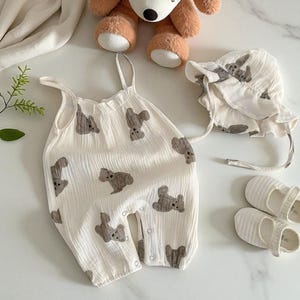 Baby Bear Romper Set, Summer Infant Sleeveless Jumpsuit with Hat, Newborn Boys Girls Cartoon Outfit, Cute Baby Clothes 0–24M