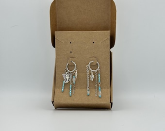Boho Elephant Earrings: Turquoise, Crystal & Stainless Steel - Handmade