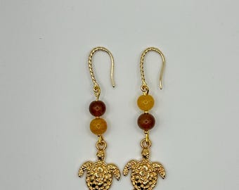 Turtle Agate Earrings – Boho Energy Jewelry – Handmade Nickel-Free Gift-Free Shipping-Symbol of Protection & Longevity