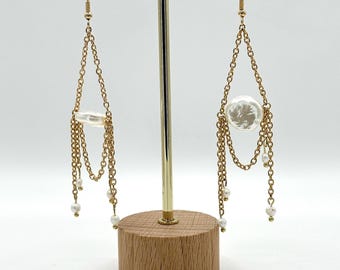 Baroque Pearl Dangle Earrings: Gold Stainless Steel Boho Wedding Jewelry