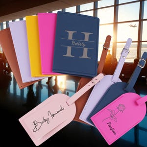 Personalized Vegan Leather Luggage Tag: Engraved Monogram Travel Gift