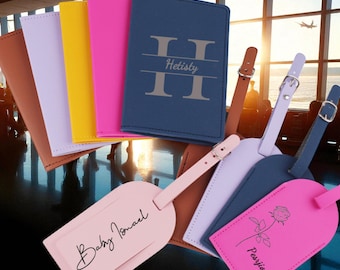 Personalized Vegan Leather Luggage Tag: Engraved Monogram Travel Gift