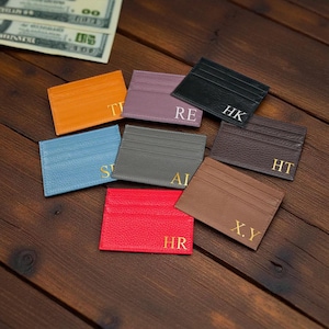 Monogram Leather Card Holder: Personalized Genuine Leather Wallet