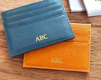 Monogram Leather Card Holder: Personalized Genuine Leather Wallet