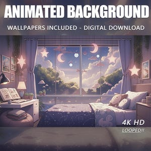 Fondo de pantalla animado de Anime: Noche estrellada, superposición para transmisiones de Twitch (descarga digital)