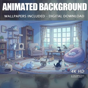 Animated Cat Room Wallpaper, Cozy Vtuber Stream Overlay (Digital Download)