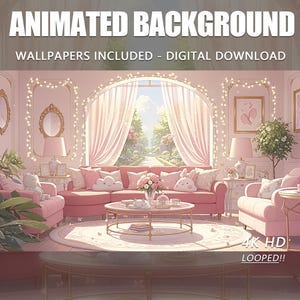 Pink Aesthetic Animated Wallpaper, Cozy Bedroom, Vtuber Twitch Stream Overlay (Digital Download)