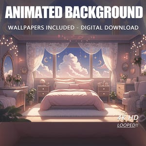 Anime Bedroom Animated Wallpaper, Pink Dreamy Sanctuary (Digital Download