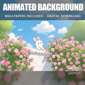 Animerad bakgrundsbild av Anime Bunny, Stream Overlay med Blossom Garden (digital nedladdning)