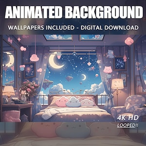 Animated Constellation Bedroom Background, Twitch Stream Vtuber Overlay (Digital Download)