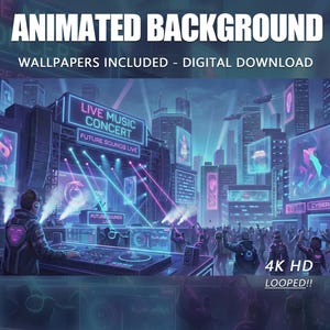 Neon Cyber-EVE Concert Animated Background, Twitch Stream Vtuber Overlay (Digital Download)