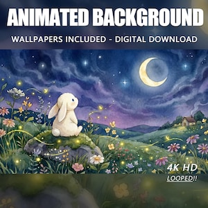 アニメ風うさぎアニメーション壁紙、ホタルの夢の風景（デジタルダウンロード）