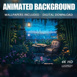 アニメ風バルコニービューアニメーション壁紙、都市景観の静寂（デジタルダウンロード）