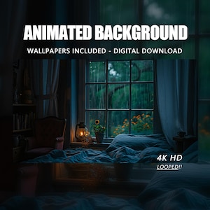 Animated Background, Tranquil Reading Rainfall on Windowpane Lamp in Dimly Lit Room, Twitch Stream Vtuber Animated Background Stream Overlay