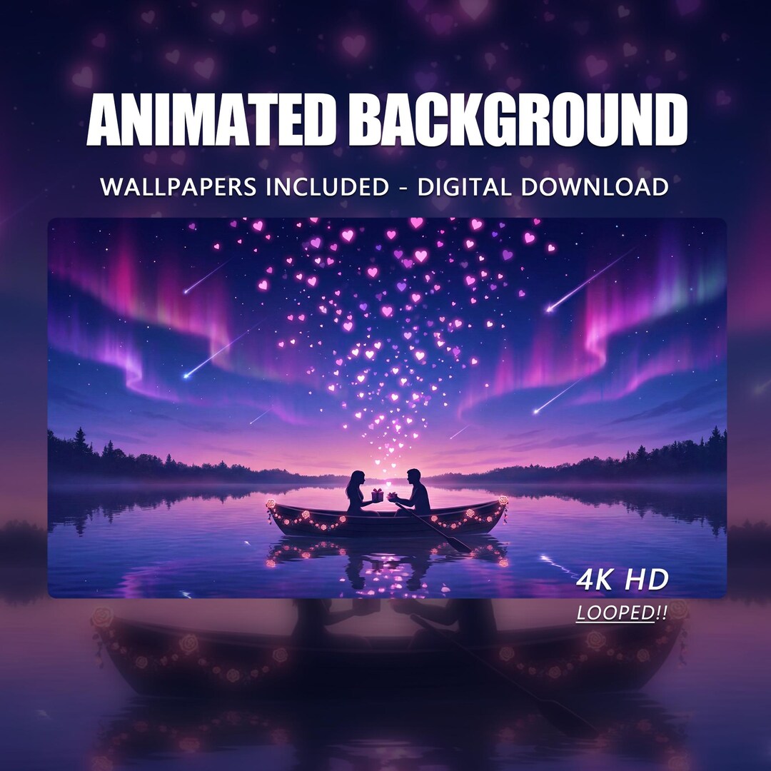 Animated Northern Lights Wallpaper, Couple Rowing Boat, Shooting Stars ...