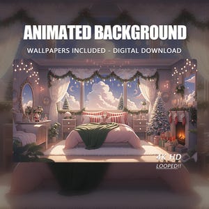 Animated Background, Cozy Holiday Retreat Snowy Window & Fire - Warmly Lit Room, Twitch Stream Vtuber Animated Background Stream Overlay