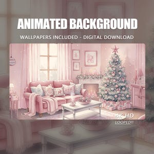 Animated Background, Enchanted Holiday Room Fireplace Glow Curtains - Festive Tree, Twitch Stream Vtuber Animated Background Stream Overlay