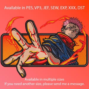 Anime character inspired embroidery design files (pes, vp3, jef; exp, xxx, dst) for machine embroidery.