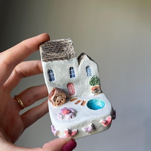 Handmade Miniature Ceramic House, Cozy Gift Idea, Shelf Decor, Nostalgic Decor, Little House, Tiny Ceramic House, Sculpture,Happy Clay House