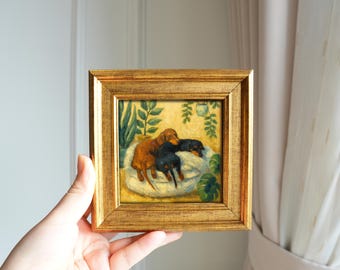 Miniature Dachshund Painting – 5x5 Inch Artwork, Oil Painting or Fine Art Print