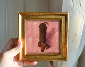 Miniature Dachshund Painting – 5x5 Inch Artwork, Oil Painting or Fine Art Print