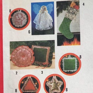 Vintage Sewing Pattern for Christmas Stocking, Tree Skirt, Bells, Angel, Pillows, Poinsettias and Ornaments - Simplicity 8722