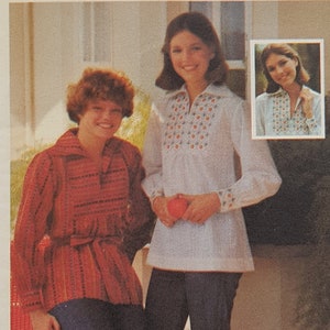 Schnittmuster für eine Boho Bauern Bluse & Gürtel - Vintage 70er Jahre Stickerei Portemonnaie Größe 10 Oberweite 82 cm Butterick 4964 G