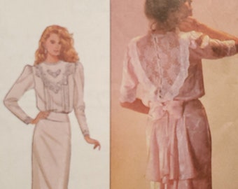 80s Dress Pattern - UNCUT Sewing Pattern for Formal Dress with Open Lace Back and Bow- Size 10 - Bust 31.5" (80 cm) - Simplicity 8224 G