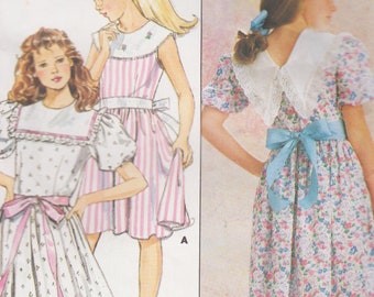 Girl's Size 7 Dress Sewing Pattern - Size 7 - Mid-Knee or Evening Length, Large Collar, Dirndl Skirt - 1980s - Chest 26" - Butterick 3783 S