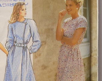 1990s Dress with Asymmetric Closure Sewing Pattern, Mock-Wrap Sundress with Pockets - Sizes 8 to 14, B31.5" to B36" - Simplicity 7754