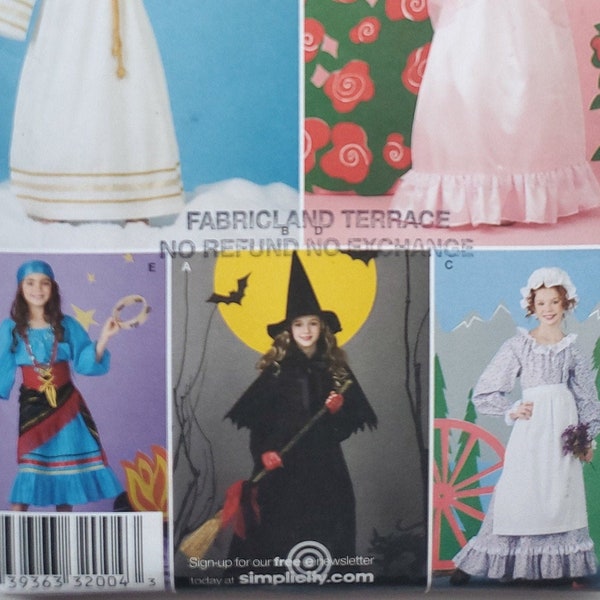 Disfraces para niños Patrón de costura - Angel, Princess, Witch, Gypsy & Historical Dress Costume - Chest 21-30" - Simplicidad 2845 G