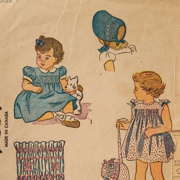 Sewing and Smocking Pattern for Baby or Toddler Smocked Dress and Bonnet, Size 1, Chest 20" (48-56 cm), Simplicity 1786