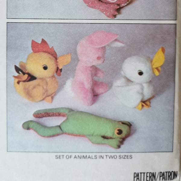 Vintage Soft Toy Pattern - Vintage Sewing Pattern for Stuffed Animal Duck, Frog, Bunny Rabbit & Rooster - McCall's 5973 G