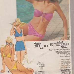 80s Swimsuit Pattern Bikini and Shorts Pattern Size 10-14 UNCUT Bathing-suit Pattern Simplicity 9391 Two Pieces Swimsuit