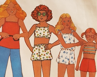 Size 7 UNCUT Sewing Pattern for Girl's Sun Suit, Play Suit, Shorts, Rompers, Crop Top, Shorts Pants Vintage Chest 26" (66 cm) McCall's 6116