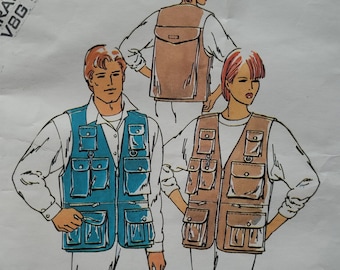 1990s Vintage Cargo Vest Sewing Pattern, Unisex Sport or Fly Fishing Utility Backpacking Vest  - Sizes Chest 32 to 48" - Kwik Sew 2198 G