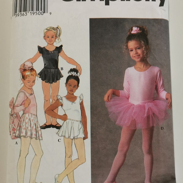 Sewing Pattern for Child's Tutu, Leotard, Dance Skirts, Bag, Bun Cover and Scrunchie Sizes 5 6 7 8 Chest 24-27" (61-69 cm) Simplicity 7351