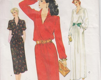 Easy Dress Pattern - 80s Sewing Pattern for Frock w Blouson Bodice - Maxi Dress Pattern - Size 8 - Bust 31.5" (80 cm) - Vogue 7515 S