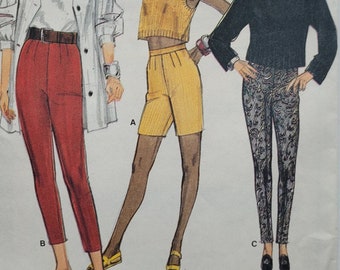 Very Easy Pants Pattern - Vintage 80s Sewing Pattern for Tapered Pants and Close-Fitting Shorts - Waist 22.5 to 25" - Vogue 9858 G