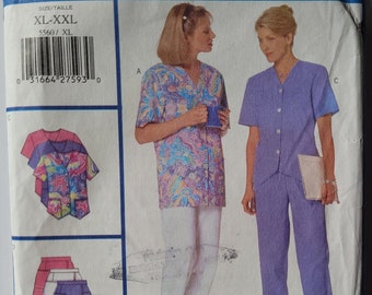 Easy Pattern for Scrubs - UNCUT Sewing Pattern for Medical Shirt, Skort and Pants - Nurses Doctors - B42 B44 B46" - Butterick 5560 G