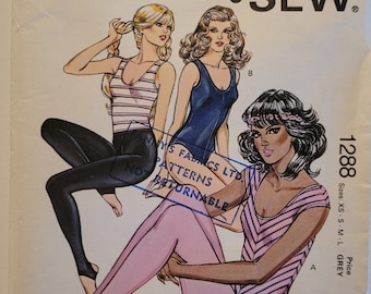 80s Stirrup Pants Pattern - Vintage Sewing Pattern for Stirrup Tights, Scoop Neckline Leotard - Bust 31.5 to 35.5" - Kwik Sew 1288 G